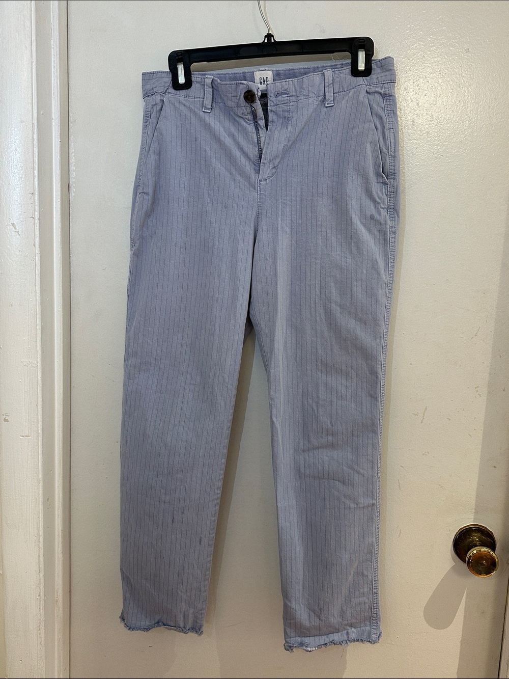 GAP Girlfriend Chinos Light Blue Pinstripe Straight-Leg Cropped Pants